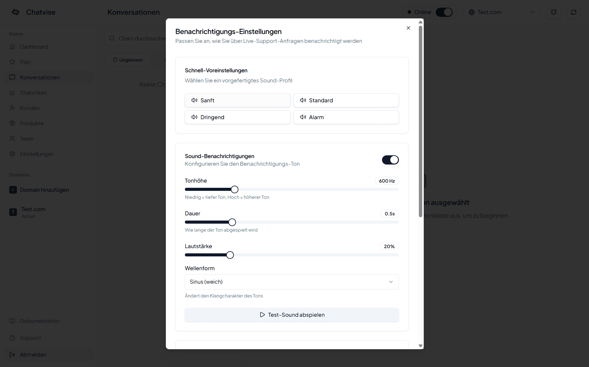 Benachrichtigungsoptionen